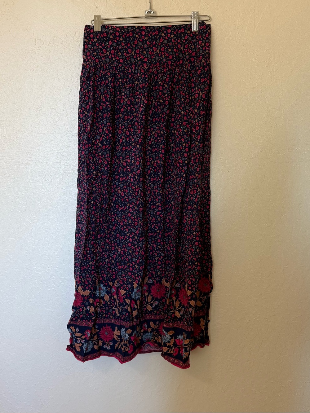 NATURAL LIFE Navy Maxi Skirt with Pink Floral Border Size small - Picture 6 of 6